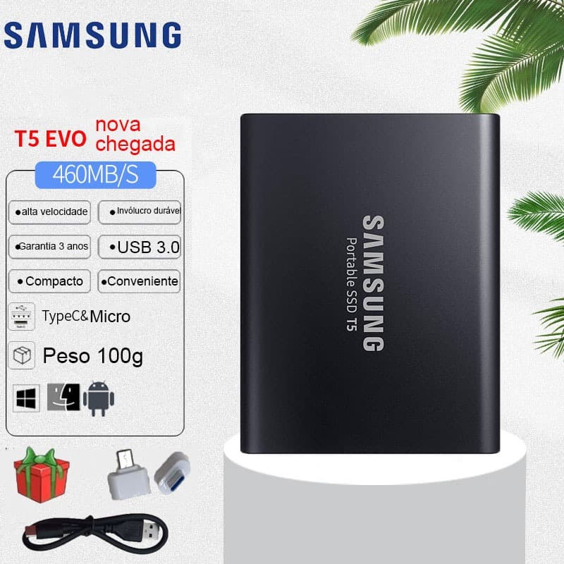 SAMSUNG SSD De Estado Sólido T5 HD Externo 2 Tb/4/8/16 USB 3.0 Para Laptops E Telefones Celulares