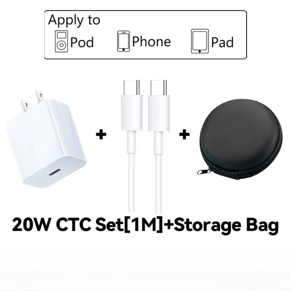 Adaptador PD 20W De Carga Rápida Tipo C Carregador De Carregamento Rápido USB-Para Cabo Com Bolsa De Armazenamento