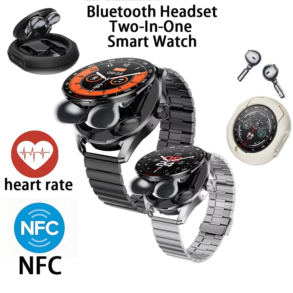2025 Novo TWS 2-Em-1 Fones De Ouvido Bluetooth NFC Smartwatch Relógio Inteligente Monitoramento Freqüência Cardíaca BT C