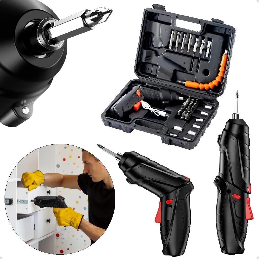 kit Parafusadeira/furadeira 48 Pçs À Bateria Carregador Usb (Dupla posição) Oferta especial com maleta Leve Portátil
