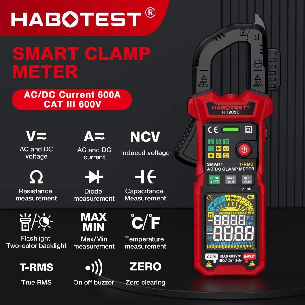 HABOTEST HT205 600A AC DC braçadeira Medidor Multímetro Digital