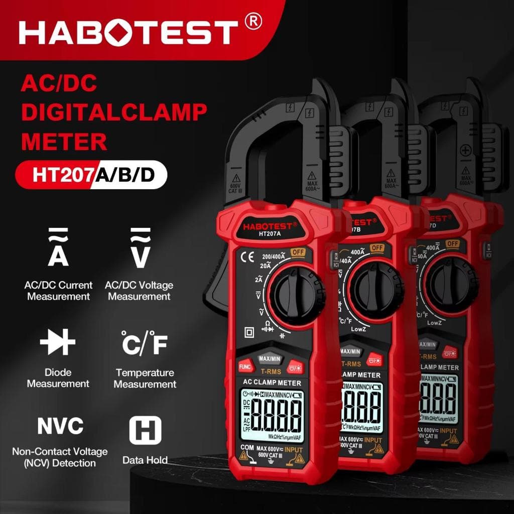 HABOTEST HT207 AC/DC Medidor De Braçadeira Digital 600V 400A Capacitância Temperatura Ohm Tester
