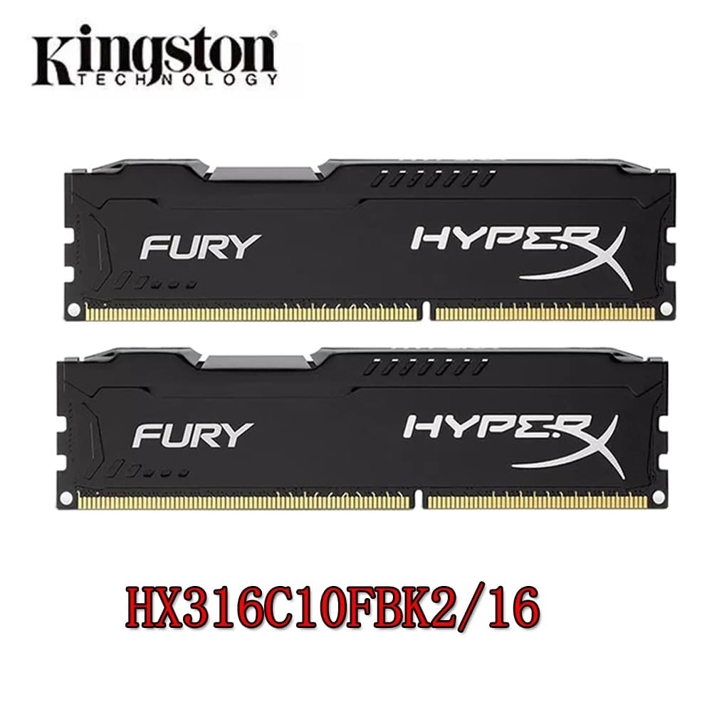 kit Kingston HyperX Fury DDR3 RAM 16 Gb (2x 8) DDR3 1600 Mhz HX316C10FBK2/16 Memória De Mesa Preta