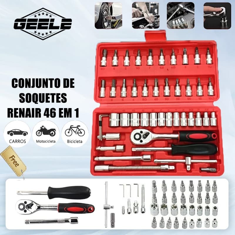 Kit De Ferramentas 46 Peças Jogo De Soquetes Jogo De Ferramentas Completo