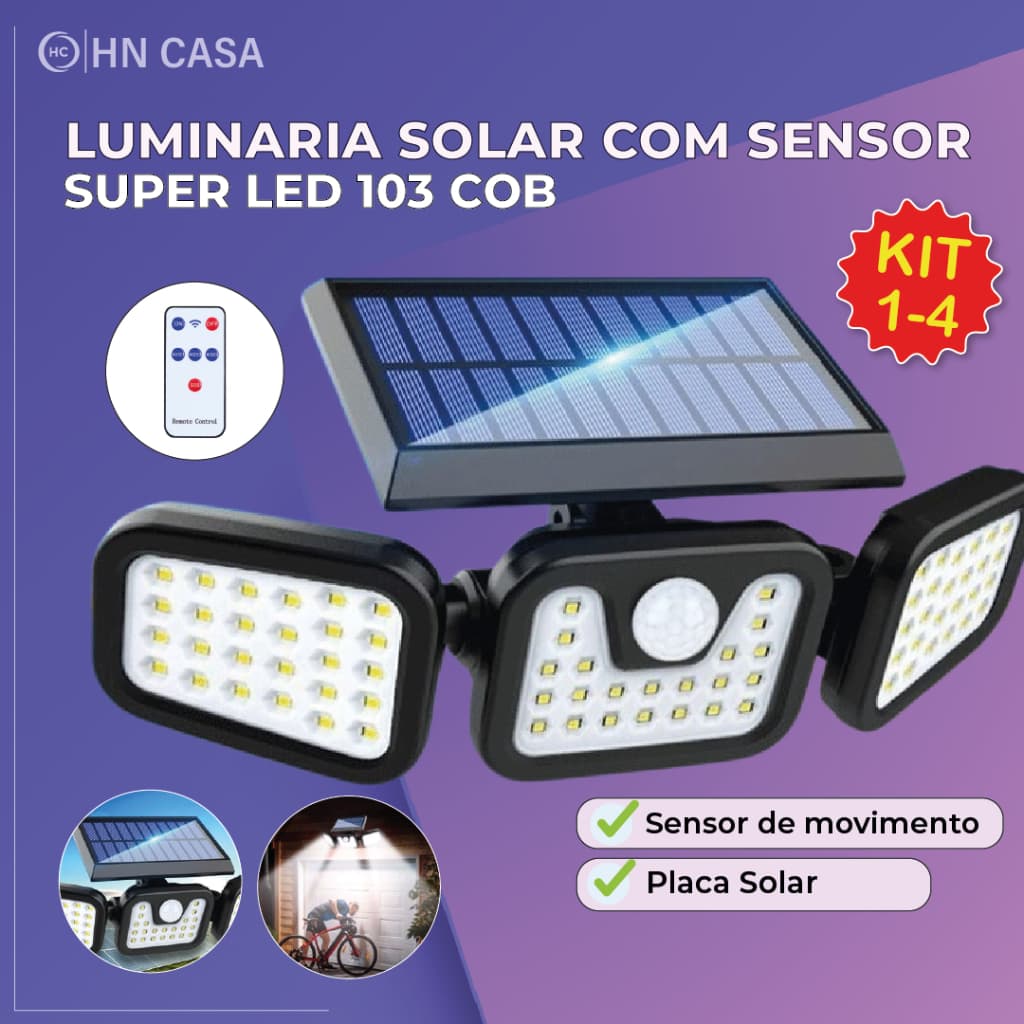 Luminária Solar Led 10W com Sensor de Movimento Luz Fria Ajustável para ambientes externos