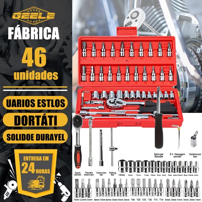 De Ferramentas 46 Peças Jogo De Soquetes Chave Catraca Reversível Com Maleta Jogo De Ferramentas Completo GEELE