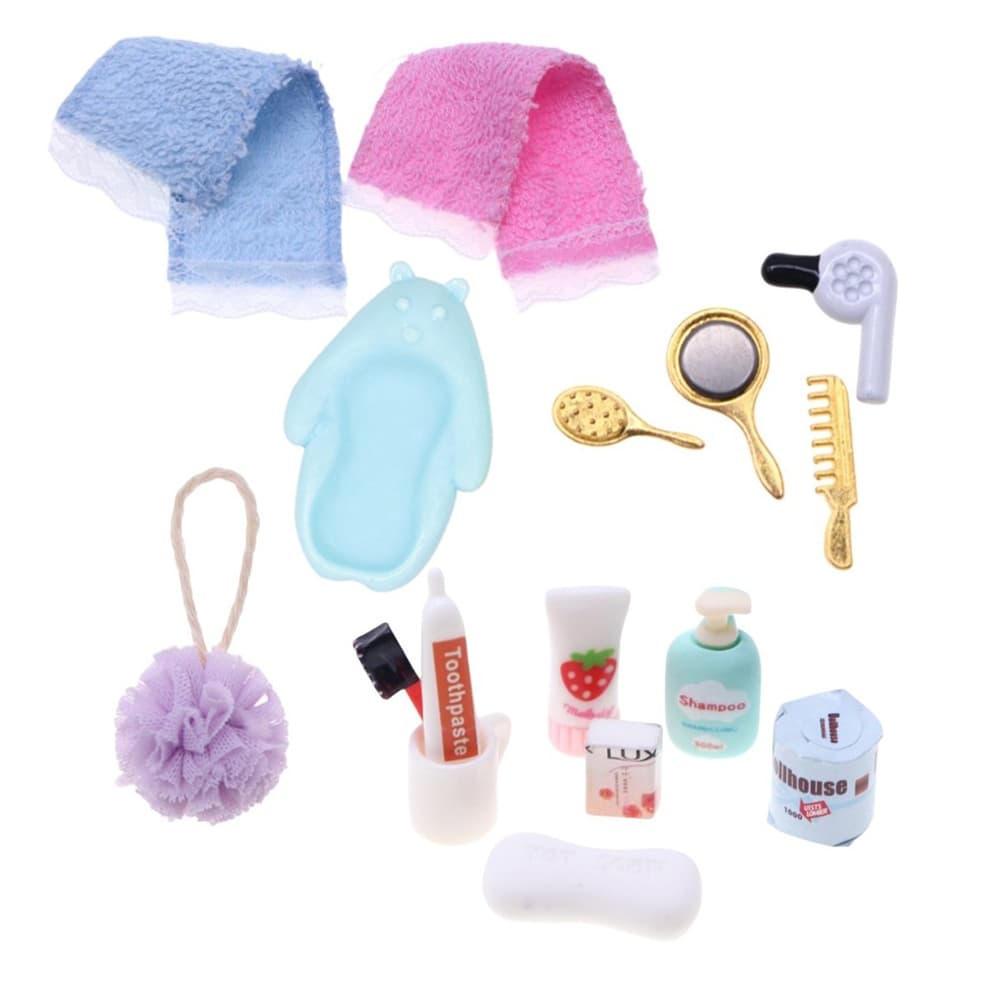 16pcs Casa de Bonecas Mini Kit de Higiene Pessoal Casa de Bonecas Acessórios de Banheiro Simulação Modelo