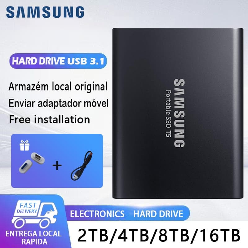 SAMSUNG HD Externo 2TB/4TB/8TB/16TB USB 3.0 Portátil SSD T5 Adaptador De Presente Repositório Local Disco Rígido