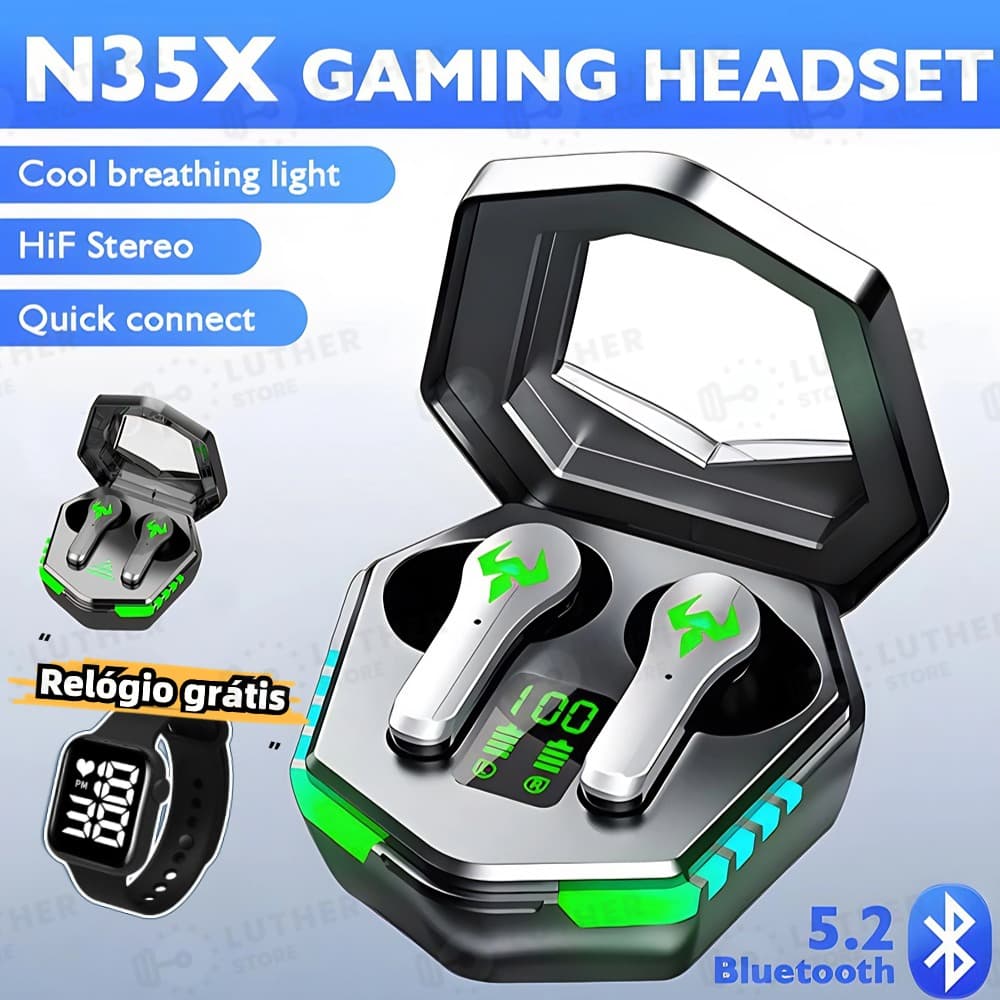 Fone De Ouvido Para Jogos N35 TWS Fones Sem Fio Bluetooth 5.2 Modo Duplo Comutável 8D Stereo Music Game Earbuds