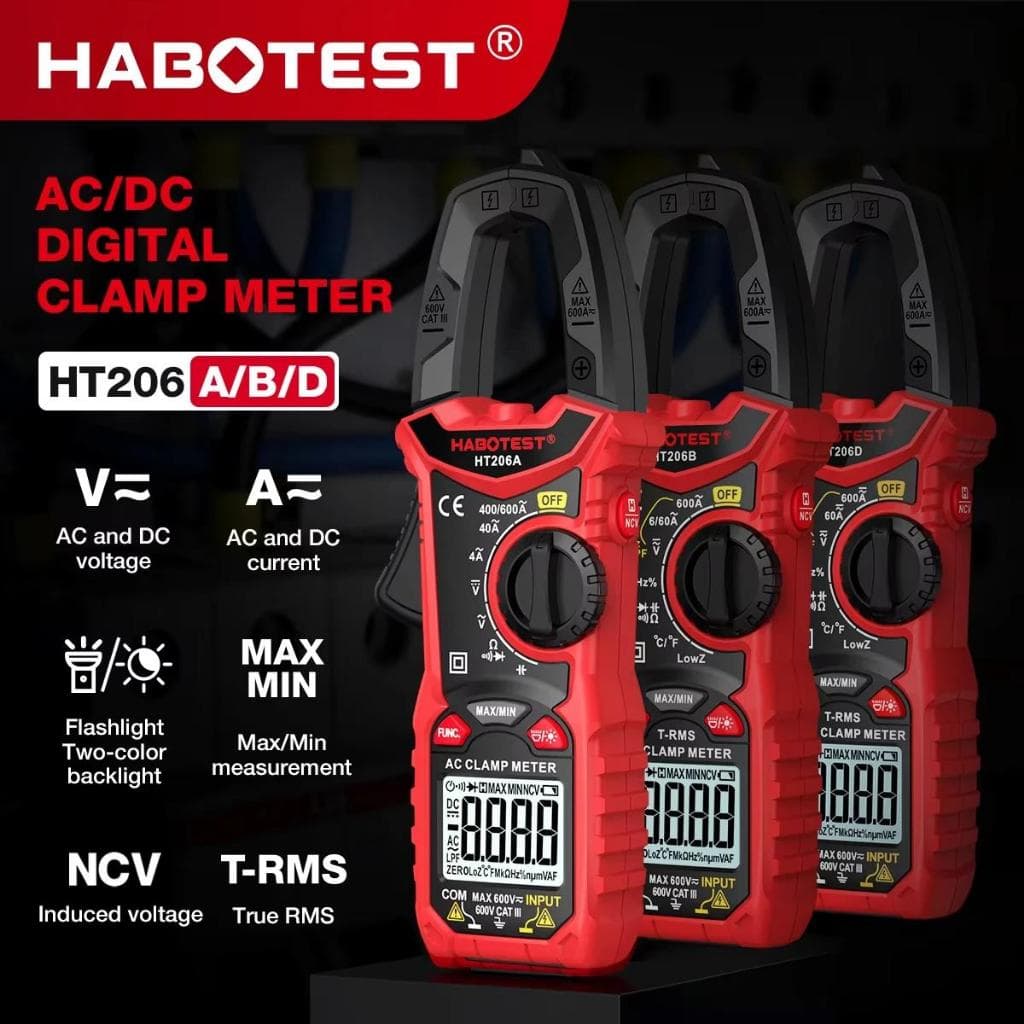 HABOTEST HT206D Alicate Medidor AC/DC 60A/600A T-RMS Multímetro Digital HT200D HT203D HT205 HT207 HT208