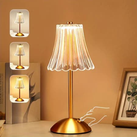 Luminária Abajur de Mesa Saia Seda Com Barra Led Sensor Toque De Luz Quarto Sem Fio 3 Cores 110/220v