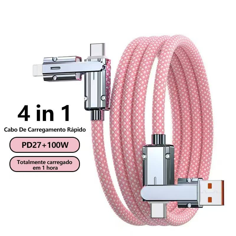 4 em 1 Cabo de carregamento super rápido de 100 W para todos os telefones com USB A Tipo C e conector Lightning