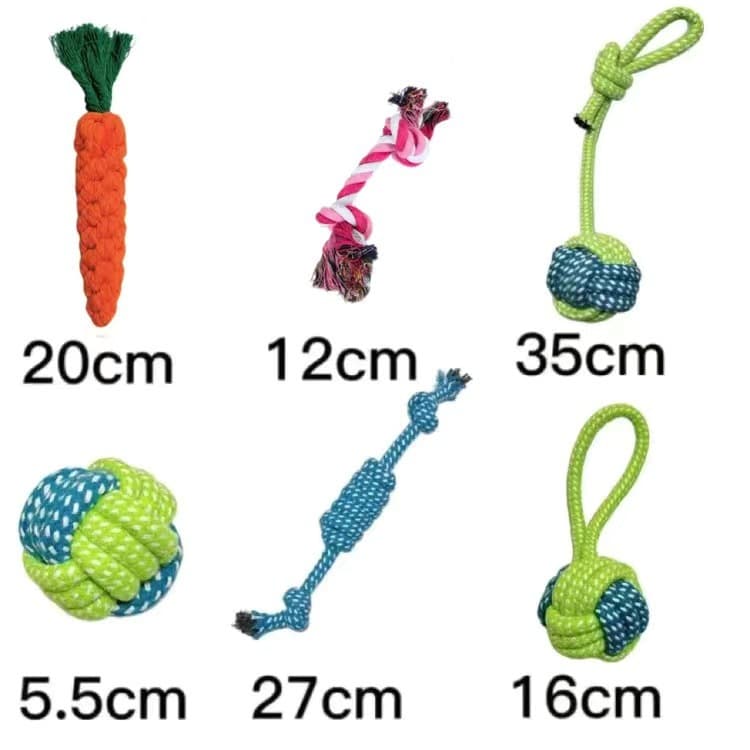 Conjunto de 6 peças de brinquedo para cachorro, conjunto de nó, brinquedo de treinamento Molar resistente à mordida, com