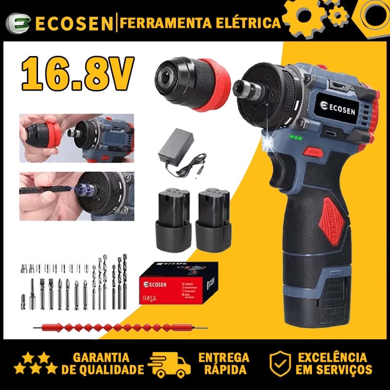 Parafusadeira elétrica com furadeira de 16,8 V e torque de lítio 2 em 1  de  85 Nm com motor sem escova