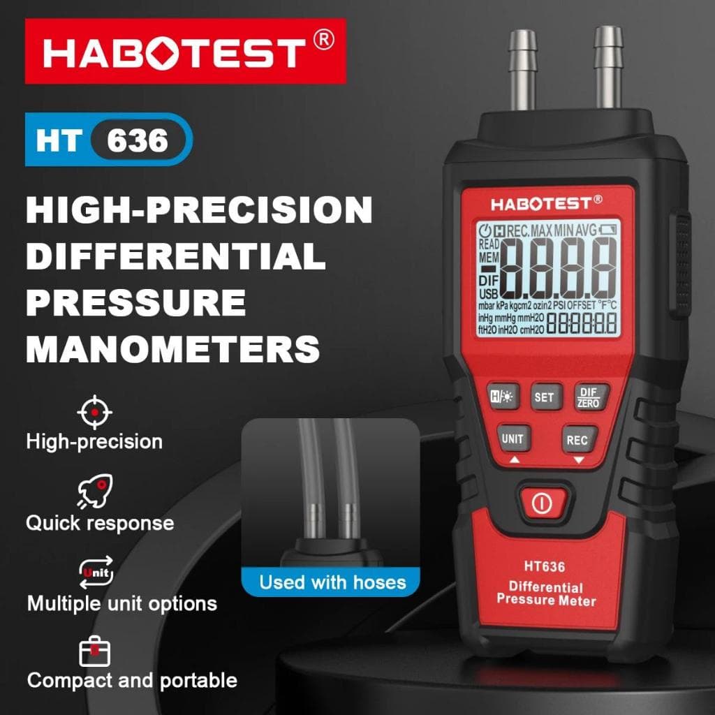 HABOTEST HT636 Medidor De Pressão Digital Manômetro De Ar Kit De Diferencial Detector