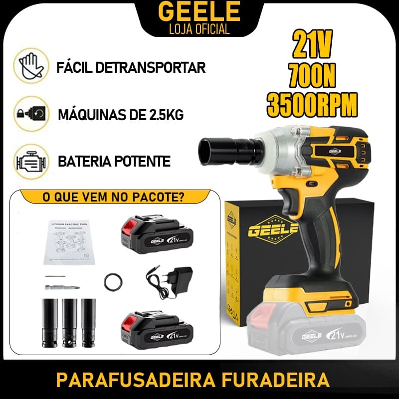 Parafusadeira Furadeira de impacto com furadeira sem fio de 21 V com 2 baterias e 10 acessórios