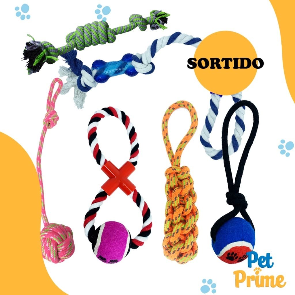 Kit Brinquedos de Corda para Cães | Conjunto com 6 Peças Sortidas | Duráveis e Divertidos