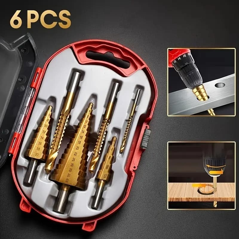 Kit 6 Brocas Escalonadas Cônicas De Titanium Hss Com Estojo