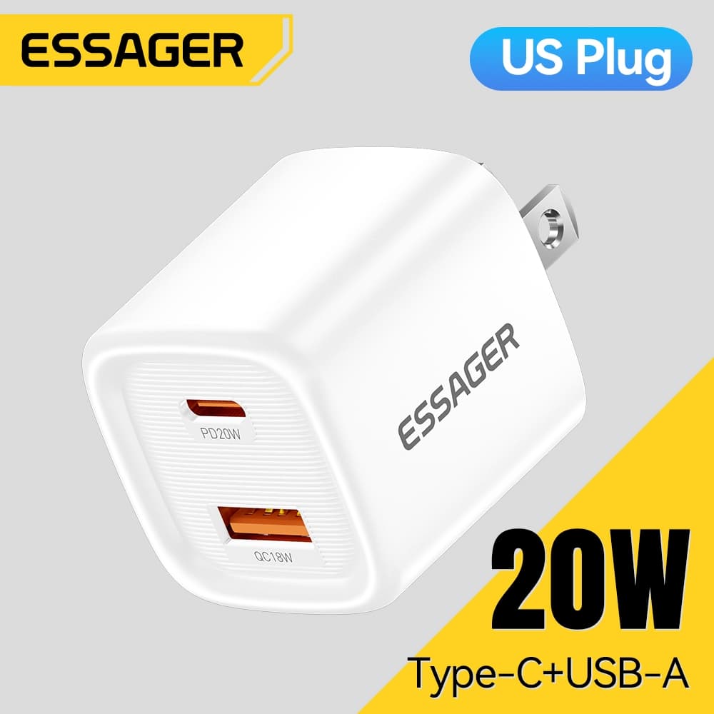  Essager PD 20W USB C + Type C Carregador Carregadores Rápidos Adaptador de Parede