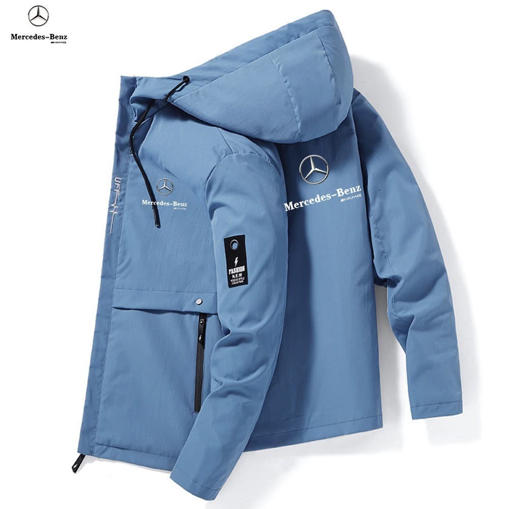 2025 novo estilo jaqueta de moda masculina legal Benz impresso jaqueta com capuz zíper jaqueta bombardeiro terno
