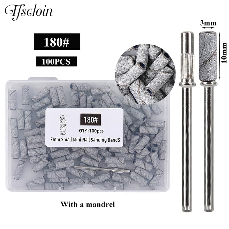 100 Pçs/Caixa 3mm Mini Bandas De Lixa Com Conjuntos De Mandril Para Pele Morta Calos Polimento Elétrico Prego Brocas Man