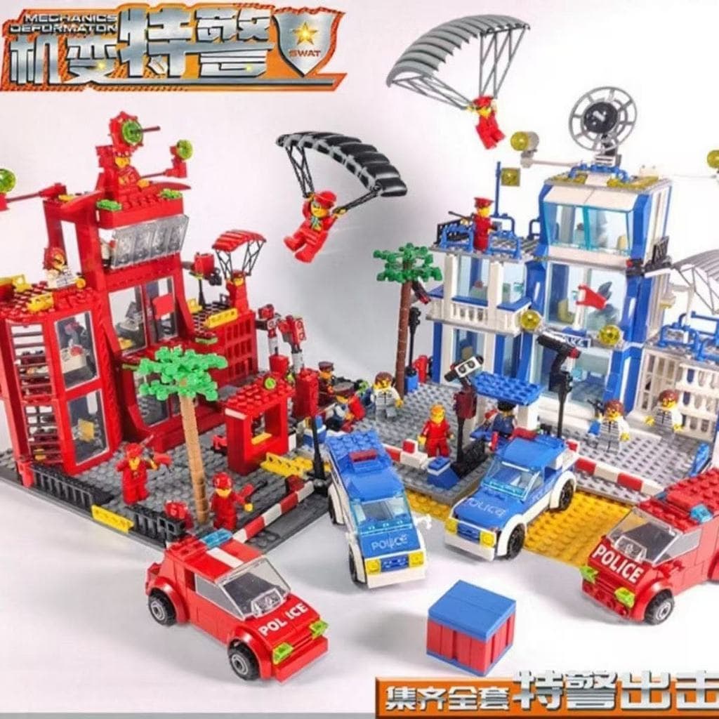 Blocos de montar LEGO 2000 peças Prédio Militar e Esquadrão de Polícia Corpo de Bombeiros Brinquedo Educativo para Menin