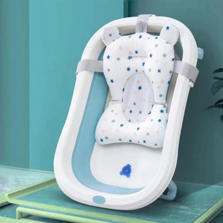 Banheira de bebê dobrável portátil com suporte + tapete de banho estrela antiderrapante
