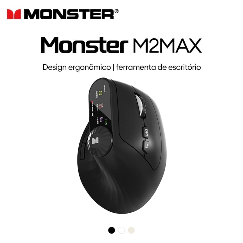 Monster M2MAX Mouse Bluetooth Sem Fio Antiderrapante Design Ergonômico Luz Multi Dispositivo Compatível Com Bateria De L