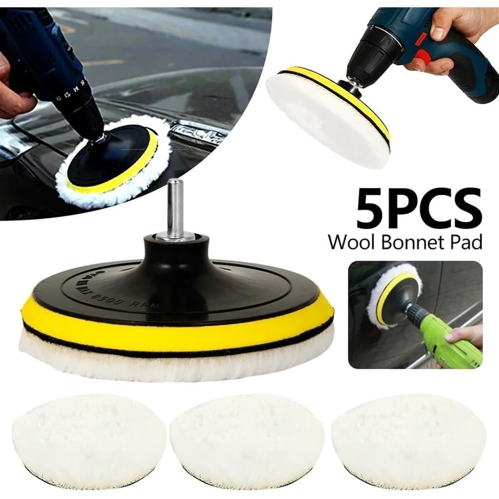 Kit Boina Lã Polimento Automotivo 5 Polegadas Com Suporte Velcro Para Politriz Furadeira e Parafusadeira