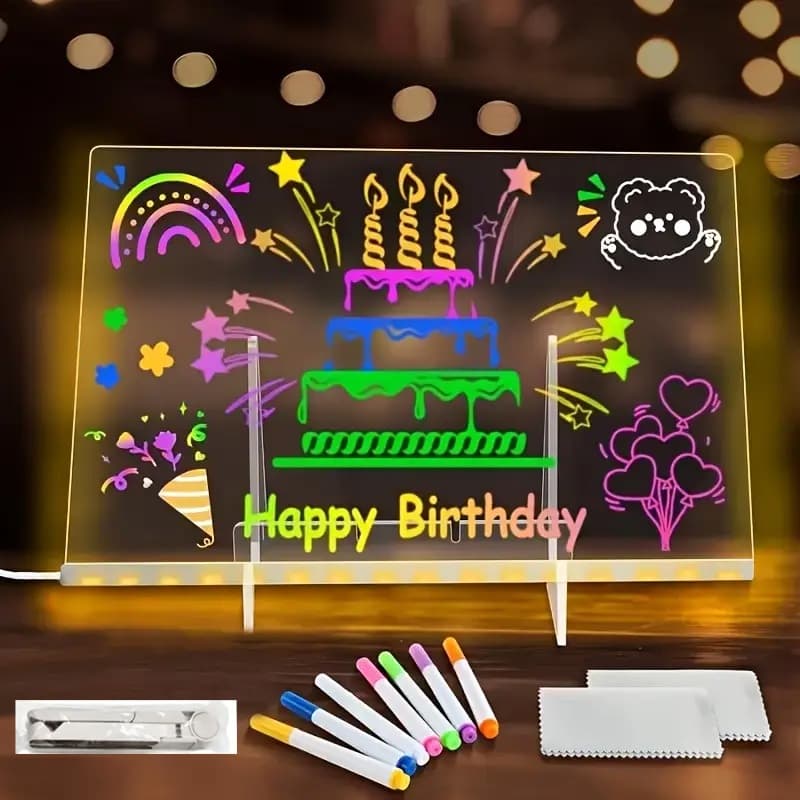 Luminária LED Escrever Abajur 3D 30x20 quadro de notas tela pra escrever decoração quarto sala casa em acrílico