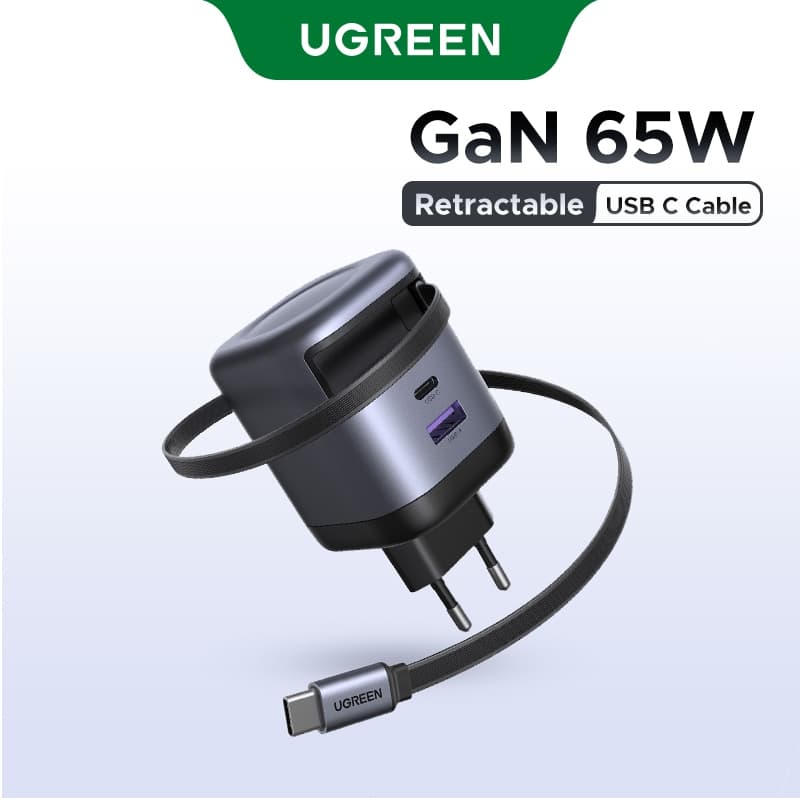 Cabo Retrátil Para iPhone UGREEN 65W 3 Portas GaN De 69 Cm USB A C Carregador Rápido 16 Pro Max , 15,14
