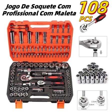Jogo Caixa De Ferramentas Chave Soquete 22/94/108 Peças Multi Funções
