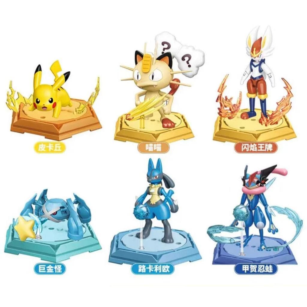 Blocos De Montar Boneco Articulado Pikachu/Lucario/Cinderace/Greninja/Metagros Action Figure