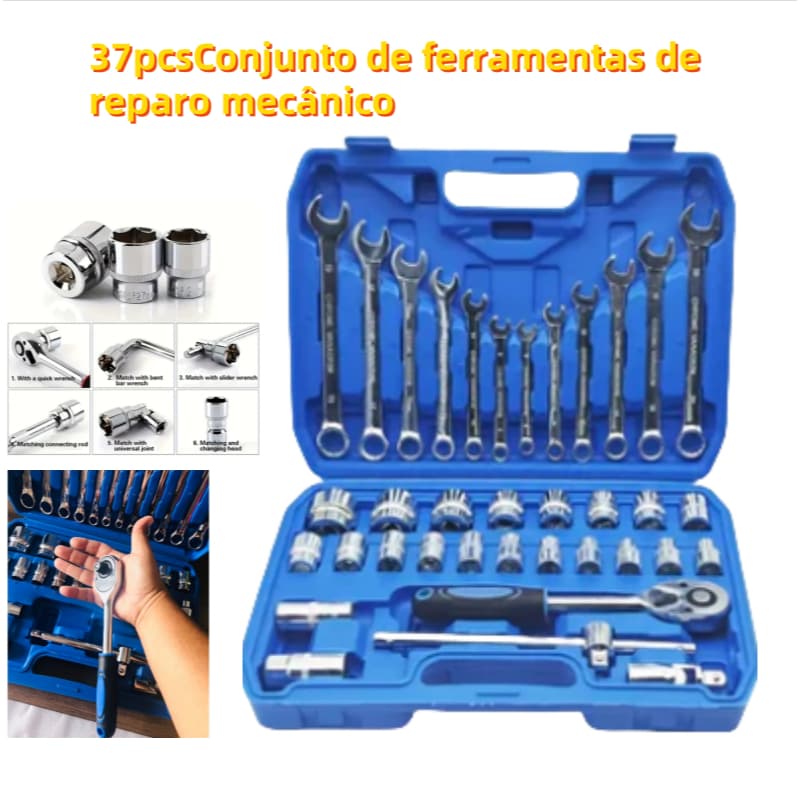 Conjunto de caixa de ferramentas combinada de chave de soquete de 37 peças, ferramenta Manual