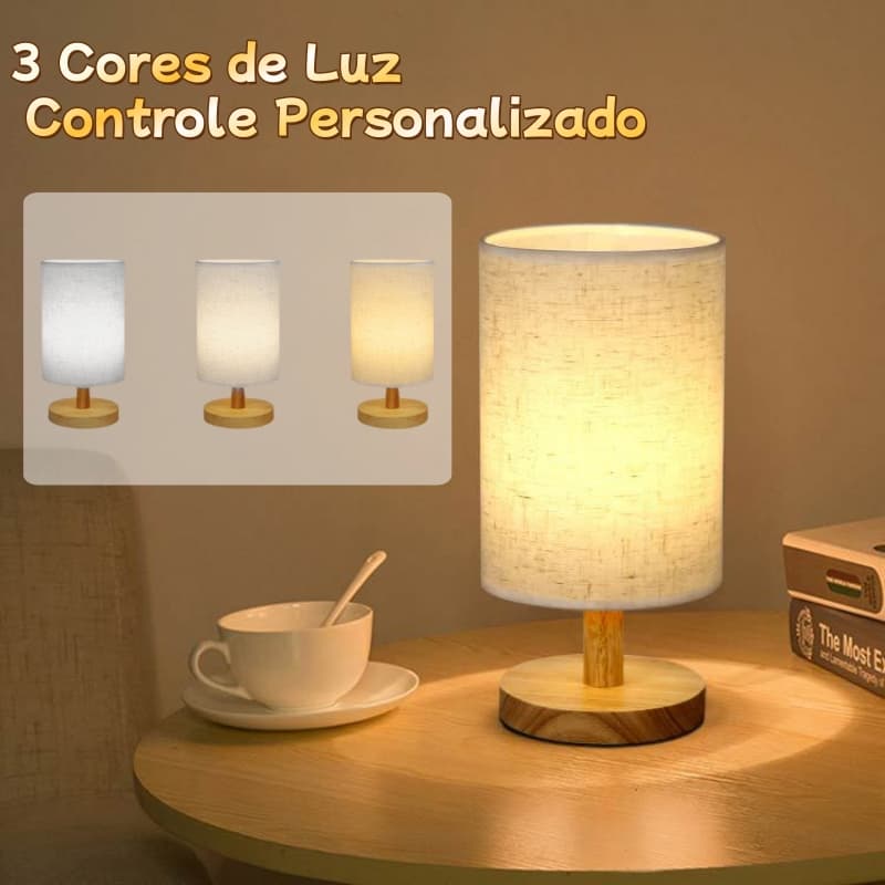 Luminária de Mesa de Madeira USB, Luz Noturna Cilíndrica LED, Decoração, Luminária Lateral, Luminária de Mesa