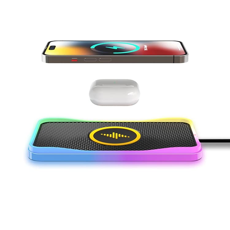 Tapete Antiderrapante Telefone Com Carregador Sem Fio Carro Leve RGB Para iPhone Samsung