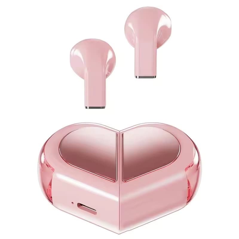 Bluetooth 5.3 Verdadeiro Fones De Ouvido Sem Fio Em Forma De Coração Mulher Fone Digital Lâmpada Led No Presente Da Meni