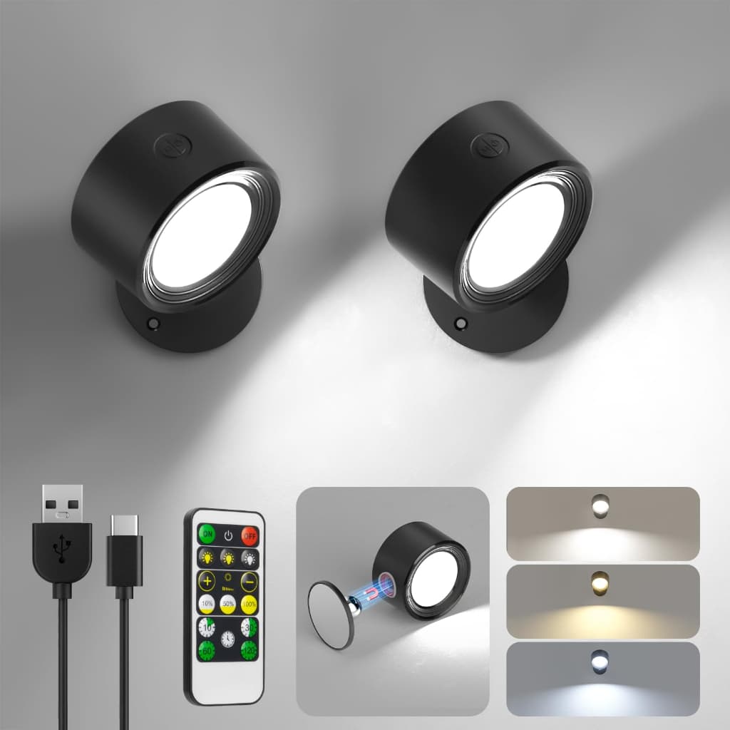 2/1PCS Lâmpada De Parede Sem fio Com Imã Luz de Leitura LED Moderna Luminaria de Dimmer Alimentada por USB