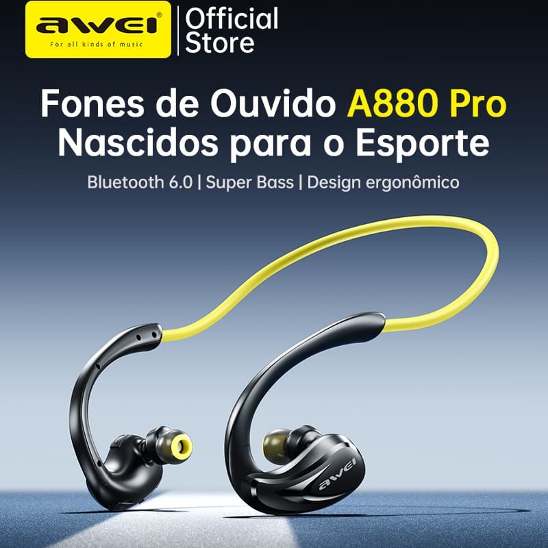 AWEI A880PRO fone de ouvido corrida bluetooth com fio Esportivo Resistente ao Suor Microfone para corrida academia