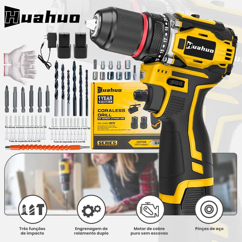 21V Furadeira Parafusadeira Parafusadeira 700W Furadeira Sem Fio Com Completo Acessórios Caixa de Papelão Bivolt