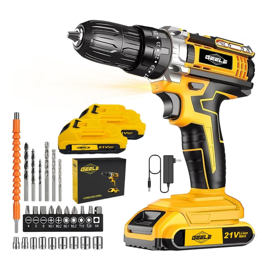 Furadeira Parafusadeira 45N.m 3/8"  21V 2 Baterias com e acessórios GEELE