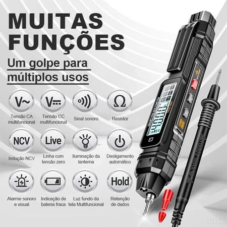 Multímetro Digital tipo caneta contador profissional automático AC/DC Om Tester