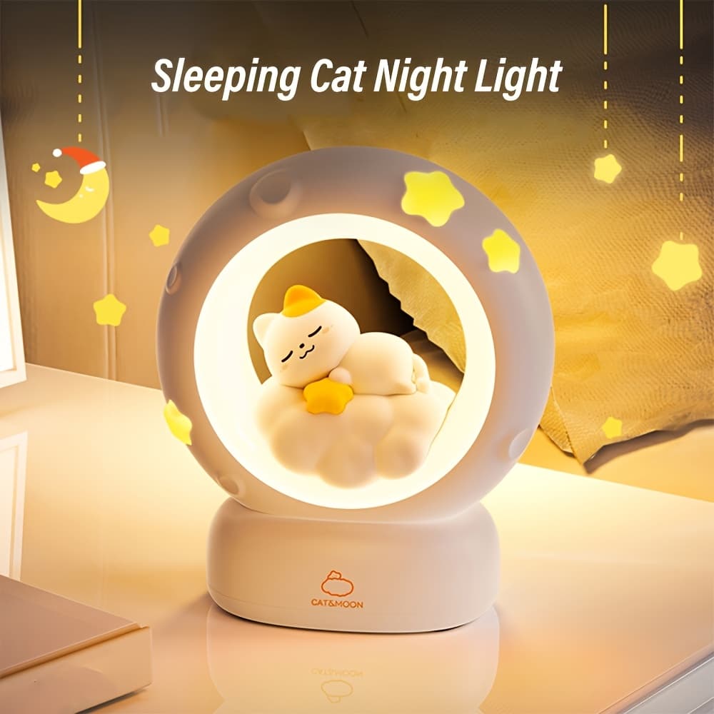 Luminária Noturna Abajur Gato fofo Estrelar - Luz Cabeceira Quarto Infantil, Luz Amamentação, Presente Menina