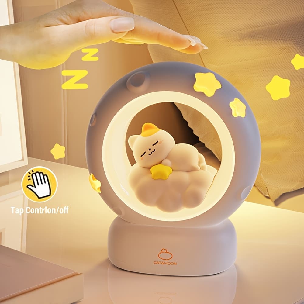 Luminária Noturna Abajur Gato fofo Estrelar - Luz Cabeceira Quarto Infantil, Luz Amamentação, Presente Menina