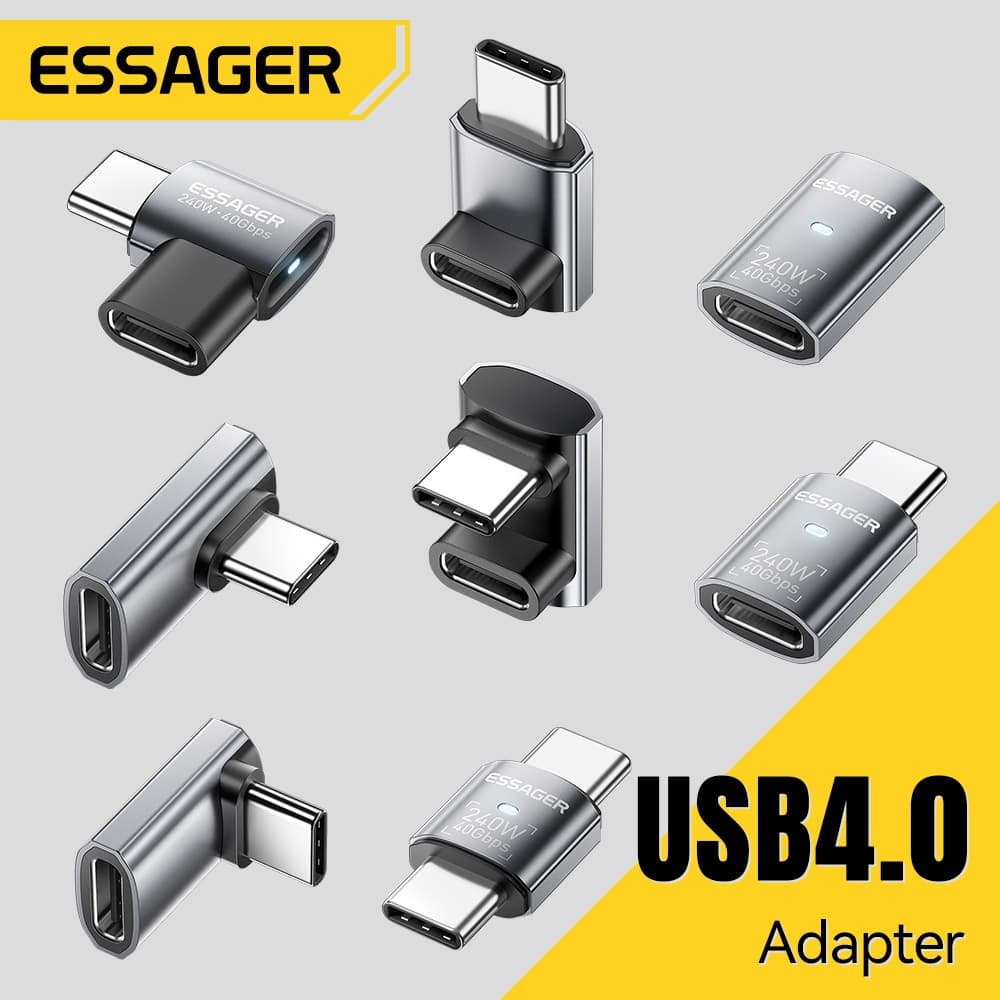  Adaptador OTG Essager USB4.0 40Gbps 240W Carregamento Rápido Conversor 90 Graus Adaptador de Dados USB Tipo C Para