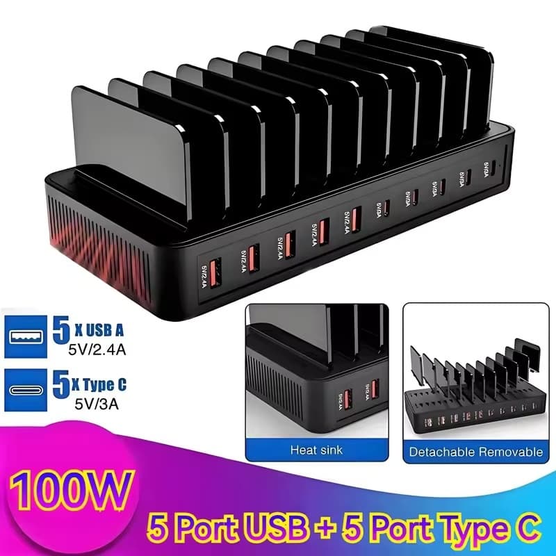 Carregador Rápido Multi USB De 100 W Suporte De Estação De Carregamento De 10 Portas Para Compatível Com Telefones E Tab