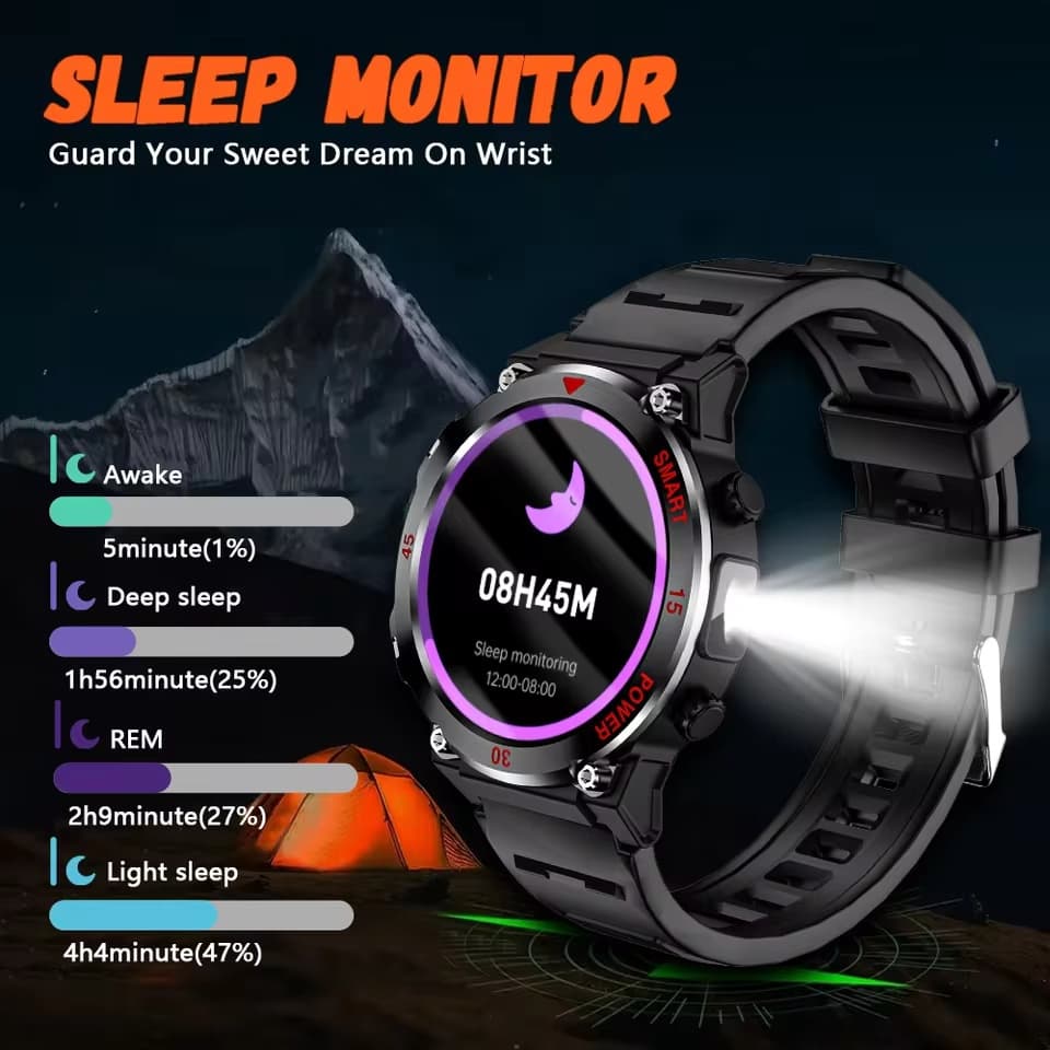 Smartwatch Relógio Inteligente Ao Ar Livre Lanterna LED Masculino Bluetooth Chamando Esportes Fitness Rastreamento