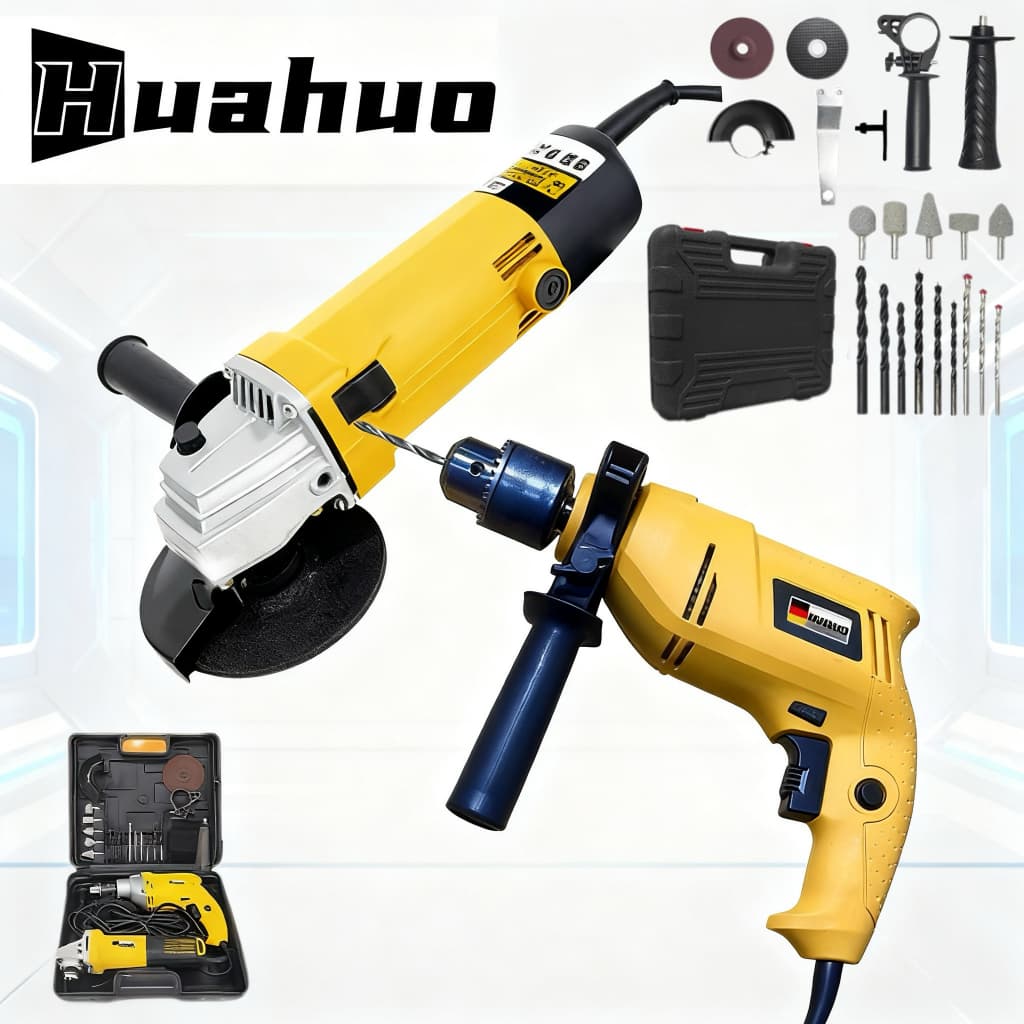 【110/220V】Kit Furadeira de Impacto 100mm e Esmerilhadeira Angular e caixa plástica Com Acessórios~