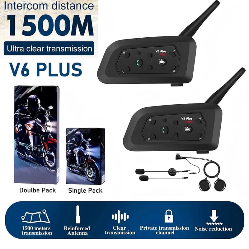 Motocicleta Interfone Bluetooth Sem Fio Capacete Fone De Ouvido V6 PLUS Riders 1500m À Prova Dwaterproof Água 850mAh