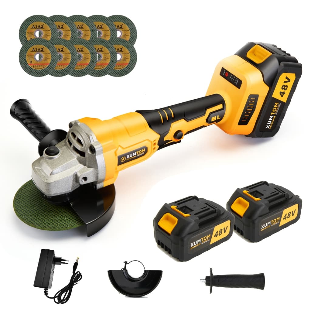 Esmerilhadeira Lixadeira Angular 48V sem fio 10500rpm Brushless  2 Baterias 10 lâminas de serra